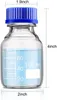 100 ml Bouteille en verre rond gradué avec capuchon à vis en polypropylène bleu GL45 (pack 4)