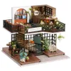 Assemble DIY Wooden House Dollhouse kit Wooden Miniature Doll Houses Tea Dollhouse toys With Furniture LED Lights Gift