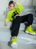 Costume de jazz Hip Hop Girls Vêtements Green Tops Net Sleeve Black Hip Hop Pantalons pour les enfants Performance MODER