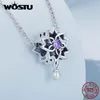 WOSTU 925 Sterling Silver Purple Crystal Lotus Charms Pearl Drop Pendant Retro Hollow Heart Bead Fit Original Bracelet Necklace