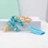 New Blue Stone 26 Latin Alphabet Pendent Keychain With Tassel for Women Resin Keyrings Charms Girl Bag Ornamant Accessories