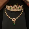 Morocco Women Hairwear Red Green Rhinestone Bridesmaid Jewelry Gold Plated Muslim Wedding Jewelry Gold Crown 240410