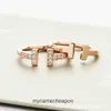 Anéis de designer de primeira classe para mulheres Tifancy Double T anel T Womens High Edition Double Diamond Brand Belicel Diamond Ring Abertura V Gold grossa