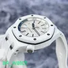 Grestest AP Wrist Watch Royal Oak Offshore Series 15707CB White Ceramic Material Blue Rotatable Inner Ring Date Dature Automatic Mechanical Mens Watch