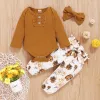 Trousers Fall Winter 3pcs Newborn Baby Girl Clothes Set Long Sleeve Knitting Top Bodysuit Floral Pants 3 6 12 18 24 Month Headband outfit