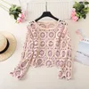 Tricots des femmes S Y2K Crochet Treen Cardigan à manches longues V-Neck Floral Boho Pullover Sweater Bouton Down Hollow Out Top Top