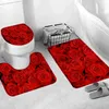 Bath Mats Red Rose Flower Mat Set Fresh Florals Fields And Garden Plant Non-slip Toilet Lid Foot Rug Floor Bathroom Accessory