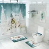 Rideaux de douche Joyeux Noël rideau de bain Set Bath Tapis Happy Year Toilet Cover Anti Slip Mat Snow Elk Salle de bain avec crochets