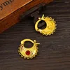 Boucles d'oreilles cerceaux Gold Couleur Beau Red Cz rond Cercles Huggies Enfants Enfants Femmes Girls Bijoux Bijoux African Africain Christmas Farty Gift