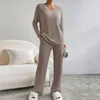 Home Clothing Ripped Strick Pyjama Set Langarm gemütlich gestrickte Pulloverhosen mit V -Hals -Taschen für Herbst Winter Homewear