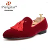 Sapatos casuais Marca Piergitar Burgundy Color Velvet Men festas feitas à mão e mocassins de borla de casamento PLUS SIME