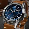 San Martin Pilot NH35 Automatic Mécanical Watch for Men 38,5 mm ENAMEL SUNRAY DIAL SAPPHIRE CUIR STRAP 10BAR BGW-9 BLUE LUMINE