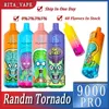 Randm Tornado 9000 Pro Puffs Оригинальные одноразовые электронные сигареты 9KPRO имеют сетчатую катушку 18 мл одноразовых валей.