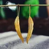 Boucles d'oreilles en peluche Lotus Fun moment réel 925 argent sterling naturel bijoux de mode originale vintage les feuilles longues goutte pour femmes brinco