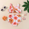 0-24M Babymeisjes Swimwear Infant Zomerzwempak Bloem Hartprint Voorkant Knoopte Bikini Set Peuter Beachwear Bathing Suits