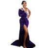 2022 Sexy African Purple Sequins Robes Prom Scoop Col Illusion à paillettes en dentelle Sircaid Sircaid Split Night Dress Page7000804