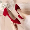 Scarpe eleganti matrimoni rosso francese per donne 2024 tacchi spessi primaverili/estate/autunno che non favano sposa stancante