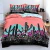 Bedding Sets 3D Digital Pink Green Cactus Set Intense Color Duvet Cover King Double 220x240cm Luxury For Modern Gift