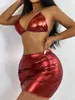 Roupa de banho feminina Sexy Red 3 peças Bikinis Sets Women Pus Push Up Metal Bandage Ring Linked Skimsuit