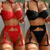 1Set Exotic Unterwäsche Damen sexy Unterwäsche Set sexy Dessous Frauen BH Strumpfbande Tanga Patchwork sehen durch Dessous Set