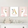 Pink Crown Swan Golden Custom Baby Kids Name Name Affiches et imprimés Nursery Wall Art Toivas Painting For Girls Bedroom Decor