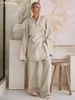 Clacive Casual Ship Khaki 2 Piece Set Women Outfit 2024 Модная рубашка с длинным рукавом с высокой талией.