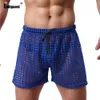 Ladiguard Sexy Men Hollow Out Shorts European Style Casual Beach Short Pants Solid Black Grey Loose Drawstring Half 240412