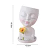 Girls Face Head Flower Planter Closed Eyes Figure Sculpture Planters Pot with Drainage Holes Cute Resin Flower Pot Home Supply