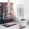 Rideaux de douche Curtain de bain de forêt ensembles arbres et arbustes grands sous le brouillard dense mystérieux fantasme wodland tissu bathrm décoratio