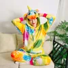 Animal Unicorn Onesies Erwachsene Teenager Frauen Pyjama Lustige Flanell warme weiche Gesamt -Onepiece -Nachtwäsche -Overall warme Nachtwäsche