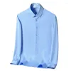 Erkekler Sıradan Gömlek Giyim Gömlek Lüks Elastik Silky Silky Uzun Kollu Bahar Sonbahar İş Dikişsiz İş Giyim Bluz