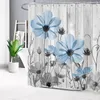 Landblauw bloemen douchegordijn voor badkamer botanische bloem op rustieke retro grijs houten badkamer douchegordijnen met haken