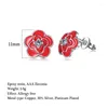 Stud Earrings Cute Red Flower Epoxy Resin Zirconia Crystal Fashion Daily Jewelry Accessories Gift For Women Girl