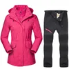 Women Ski Anzug im Freien Wanderschulen wasserdichte Jacken Fleece Winter Warm Fishing Trekking Skijacke Hose Set mitten in der Länge