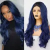 AIMEYA Ombre Blue Synthetic Lace Wigs For Black Women Lace Frontal Wig 13X4 Body Wave Wigs Natural Hairline Cosplay Wig Used