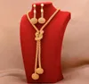 Collar de pendientes Conjuntos de joyas chapadas en oro africanas de 24k para mujeres Anillo de cuentas Dubai Regalos de novia de la boda Set9520256
