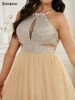 Casual Dresses Tosheiny Cutout Sleeveless Backless Mesh Wedding Bridesmaid Evening Dress Party Apricot