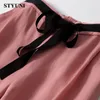Rose solide décontracté silky élastique haute taille lacet up up wideleg pantalon féminin lâche mode coréen pleine longueur pour les femmes 240411