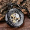 Lysande handlindning Mekanisk fickklocka Pendant Bronze Classical Vintage Hollow Cover Analog For Men Watches Clock Gift 240327