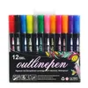 12st Double Line Outline Pens Self-O-Metalliska markörer Glitter Skrivande Ritning Pennar Diy Art gratulationskort Konturpennor