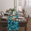 Tropical Plant Palm Hojas de lino Runners de mesa Decoraciones de fiesta de bodas Corredores de comedor lavables Decoración de mesa de cocina