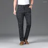 Men's Pants Spring Classic Slim Fit Cotton Plaid Casual Style Business Fashion Stretch Trousers Male Brand Clothes