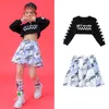 2023 Cheerleading Girls Street Dance Wear Black Crop Tops kjolar Passar barn Jazz Modern Dance Hip Hop Rave Clothes DQS12903