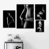 Donna moderna sexy Nude Body Art dipinti di tela di tela nero Poster Nordico nero e stampa di arte da parete per decorazioni per la casa camera da letto