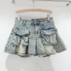 Rokken vintage mode damesvakken denim geplooid 2024 lente trendy hoge taille a-line mini rok vrouwelijk 11xx8702