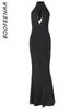 Casual Dresses Boofeenaa Hollow Halter Maxi Dress for Women Summer 2024 Elegant Black BodyCon Evening Clown Birthday Party Outfit C70-CH27