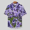남자 캐주얼 셔츠 사랑스러운 라벤더 셔츠 잉글랜드 자연 보라색 꽃 해변 느슨한 하와이 패션 블라우스 짧은 소매 대형 상판