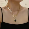 Hänge halsband flashbuy mode blå harts geometri pedant halsband uttalande oregelbunden imitation pärla guld färg kedja krage smycken