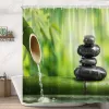 Rideau de douche zen, décoration spa en pierre tour lotus fleur orchidée violette et bambou, décoration de salle de bain en tissu en tissu avec crochet noir