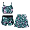 Kids Girls 3Pcs Print Swimsuit Children Rash Guard Swim Vest Crop Tops with Shorts Skirt Swimwear Pool Bathing Suit Beachwear